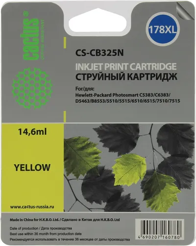 Картридж струйный Cactus CS-CB325N для HP Photosmart B8553/C5383/C6383/D5463/5515/5510/6510/7515/6515/7510, желтый