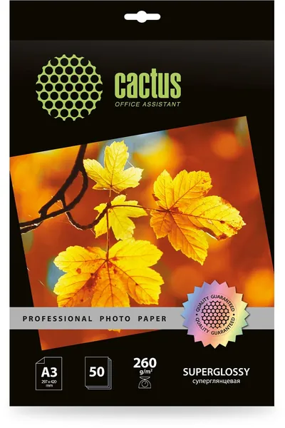 Фотобумага Cactus Prof, A3, для струйной печати, 50л, 260г/м2, белый, покрытие глянцевое [cs-hga326050]