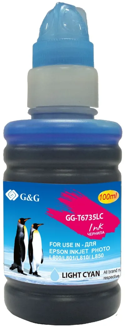 Чернила G&G GG-T6735LC, светло-голубые, 100мл, для Epson L800/L805/L810/L850