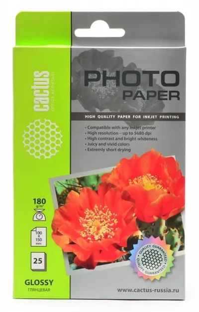 Фотобумага CACTUS CS-GA618025, 10x15, 180г/м2, глянцевая