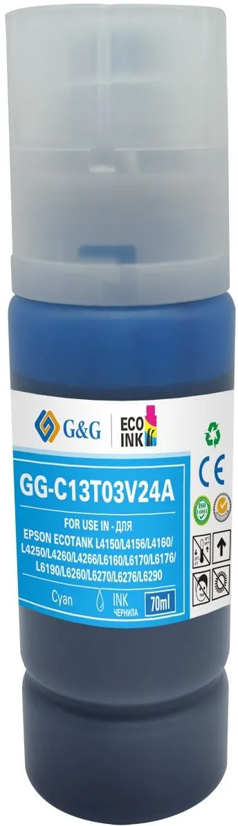 Чернила G&G GG-C13T03V24A, голубые, 70мл, для Epson L4150/4160/4167/14150/6160/6170/6190