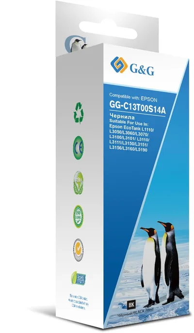 Чернила G&G GG-C13T00S14A, черные, 70мл, для Epson L1110/L3100/L3101/L3150/L3151/L3156/L3160/L5190