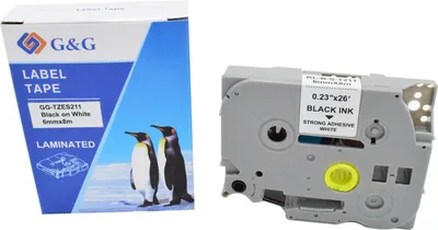 G&G <GG-TZES211> лента для печати этикеток (ширина 6мм, 8м, Black on  White)  для  Brother 1010/1280/1280VP/2700VP