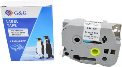 Картридж ленточный G&G GG-TZES251, черный на белом, 24×8, для Brother