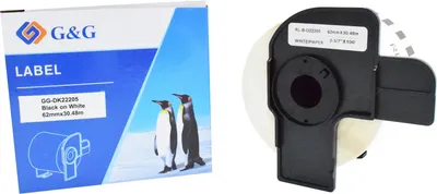 Картридж ленточный G&G GG-DK22205, черный на белом, 62x30.48, для Brother P-touch QL-500/550/700/800