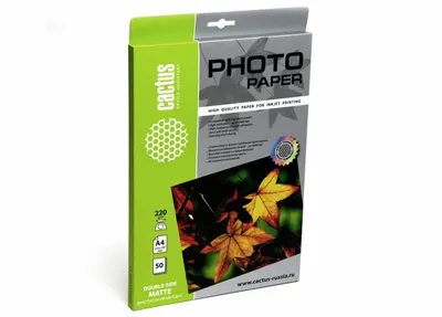 Упаковка бумаги CACTUS, A4, 50л, покрытие матовое двустороннее, 220г/м², Белый, CS-MA422050DS