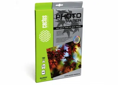 Фотобумага Cactus A4 180г/м2 глянцевая, 50 листов, Cactus CS-GA418050 (CS-GA418050)
