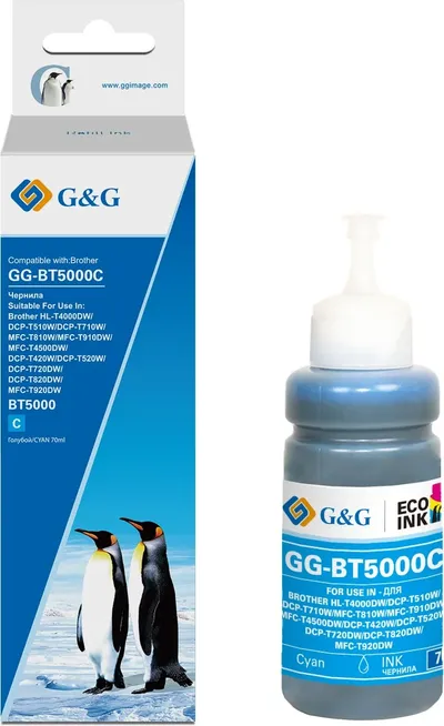 Чернила G&G GG-BT5000C, фото голубой, 70мл, для Brother