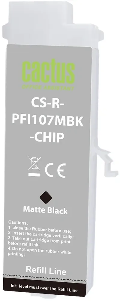 Картридж Cactus CS-R-PFI107MBK-CHIP, черный матовый, 260мл, с чипом