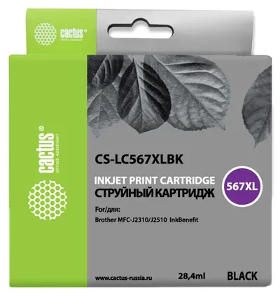 Картридж струйный Cactus CS-LC567XLBK, черный, 28.4мл, для Brother MFC-J2310/J2510