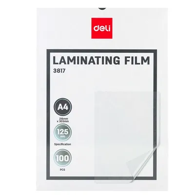 Пленка для ламинирования Deli 125мкм A4 (100 шт) глянцевая 216x303 мм с клеящим слоем E3817