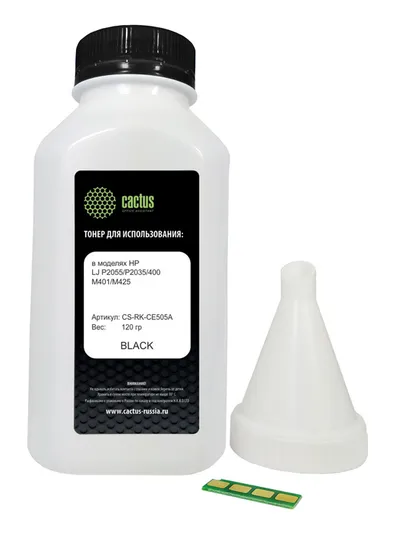Тонер Cactus CS-RK-CE505A, черный, 120г, с чипом, для HP LJ P2055/P2035/400/M401/M425
