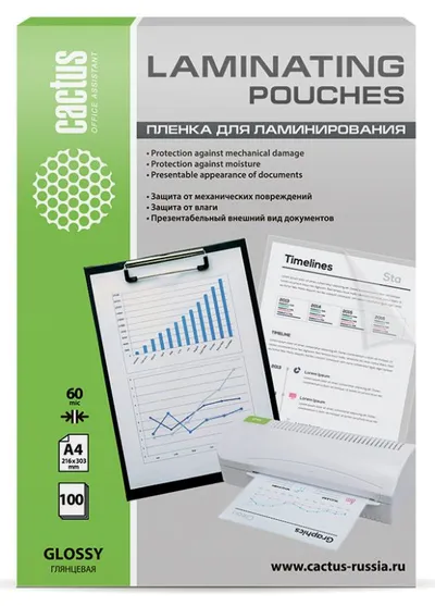 Cactus Пленка для ламинирования 60мкм A4 (100шт) глянцевая 216 x 303мм (1059665) [LPGA460100]