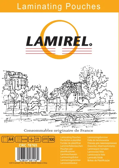 Пленка для ламинирования Fellowes 175мкм A4 (100шт) глянцевая Lamirel LA-7876501 (LA-78765/CRC-78765)