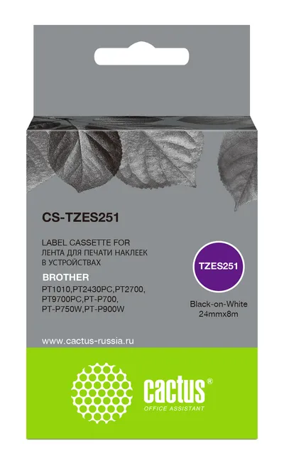 Картридж ленточный Cactus CS-TZES251 черный шрифт, белый фон (24 мм, 8 м) для Brother 1010/1280/1280VP/2700VP
