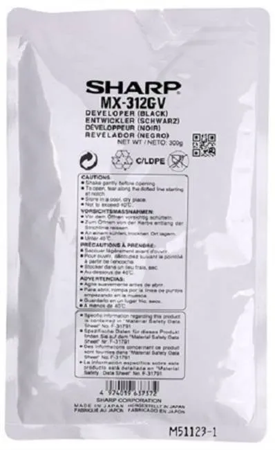 Sharp MX312GV Девелопер (для моделей AR6020VE / AR6020DVE / AR6023DVE / AR6020NVE / AR6023NVE ресурс 75 000 отпечатков, для моделей AR6026NVE / AR6031NVE / MXM266NVEU / MXM316NVEU / MXM356NVEU ресурс 100 000 отпечатков) AR6020VE / AR6020DVE / AR6023DVE / AR6020NVE / AR6023NVE / AR6026NVE / AR6031NVE / AR7024EU / AR7024DEU / MXM266NVEU / MXM316NVEU / MXM356NVEU