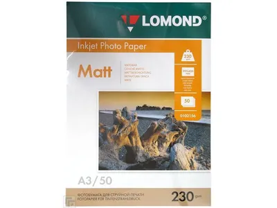 Бумага Lomond 0102156 A3, 230 г/м 50л односторонняя матовая A3,200 г/м,50 л.,матовая,струйная печать