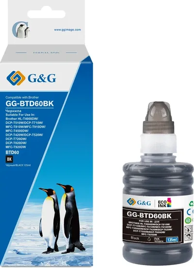Чернила G&G GG-BTD60BK, черный, 135мл, для Brother