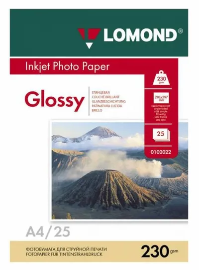 Фотобумага LOMOND Односторонняя Глянцевая, 230г/м2, A4 (21X29,7см) 25л. для струйной печати.