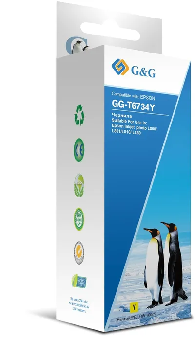 Чернила G&G GG-T6734Y, 100мл, желтый, для Epson L800/L805/L810/L850