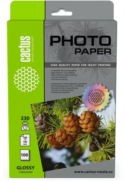 Cactus CS-GA6230100 Бумага Cactus CS-GA6230100 10x15/230г/м2/100л./white, глянцевое printable