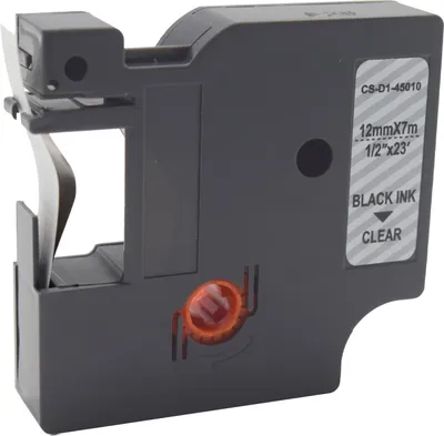 Картридж ленточный Cactus CS-D1-45010, 12 мм, черный/прозрачный, 7 м, для Dymo/Rhino