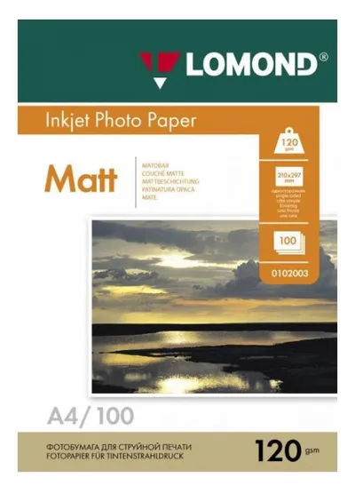 Фотобумага Lomond 0102003, A4, 120 г/м², матовая, 100 листов