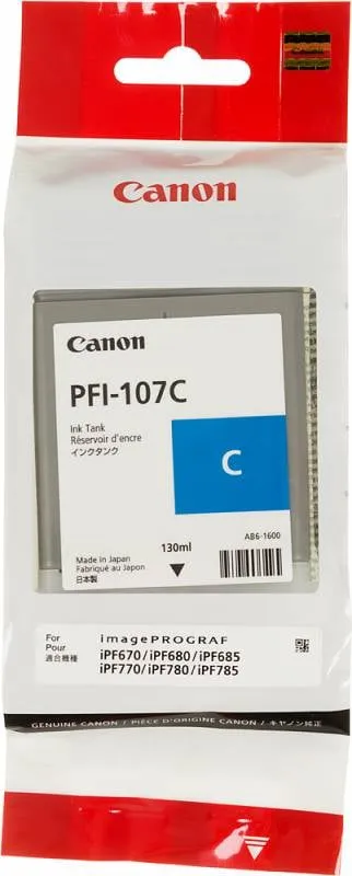 К-ж Canon PFI-107С  130ml синий, арт. 6706B001/ 6706B003, дата окончания не прописана, оригинал