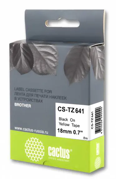 Картридж ленточный Cactus CS-TZ641 черный шрифт, желтый фон (18 мм, 8 м) для Brother 1010/1280/1280VP/2700VP