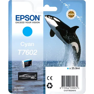 Картридж струйный Epson T7602 (C13T76024010), голубой, оригинальный