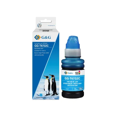Чернила G&G T6732C, 70мл, голубой, совместимые для Epson L800/805/810/850/1800 (GG-C13T67324A)